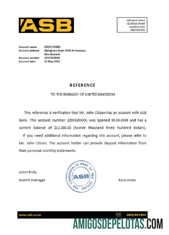 Referência ASB da Nova Zelândia baixar para verificação